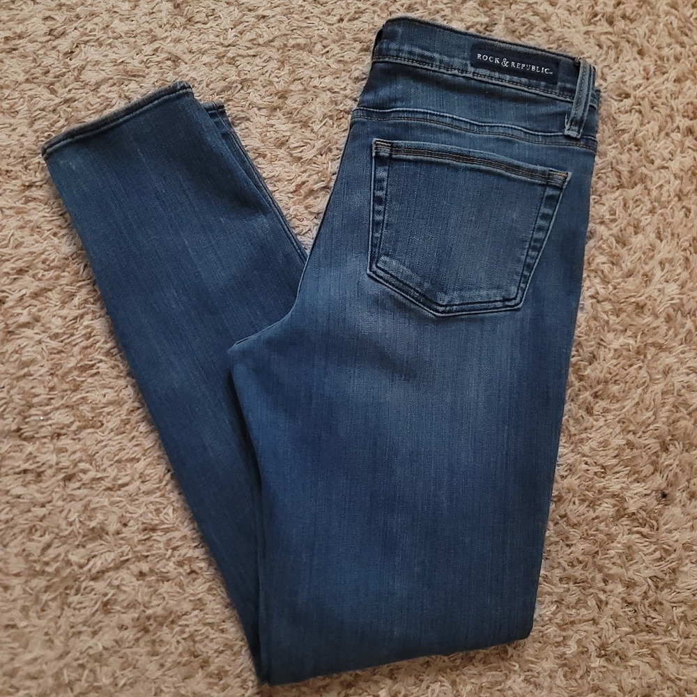 Rock & Republic Skinny Jeans Women 10 Blue Medium‎ Wash Mid Rise Stretch Denim